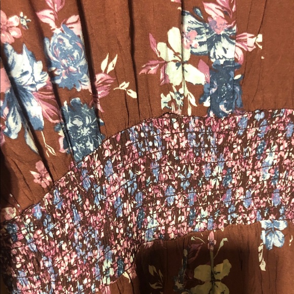 Free People Brown Floral Long Sleeve Dress prairie punk dress New! - Picture 5 of 9